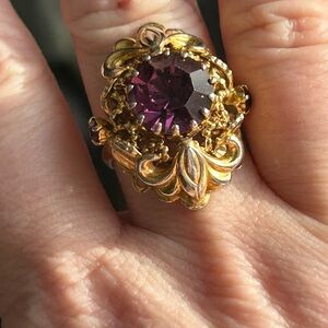 Amethyst Elegant Gold and Purple Statement Ring size 7 adjustable